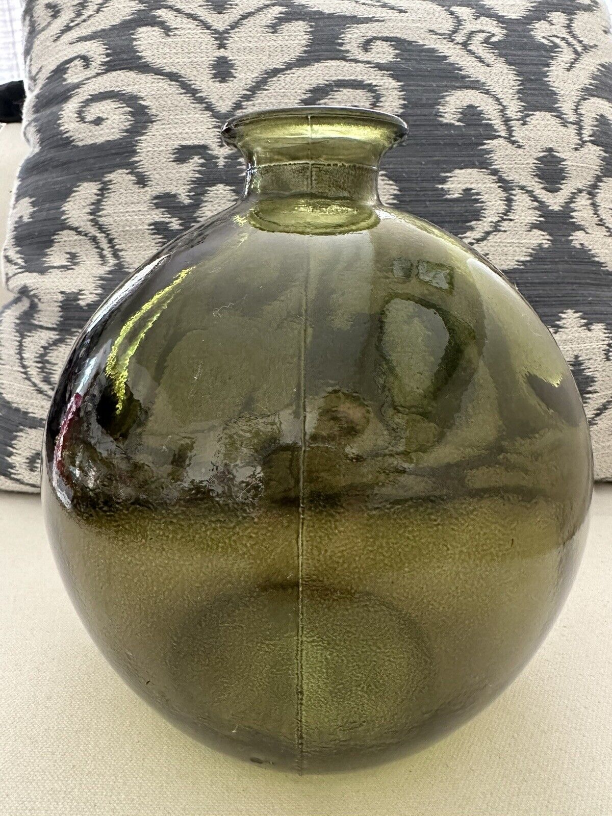 Mediterranean Style Spanish Handblown Green Recycled Glass Bottle