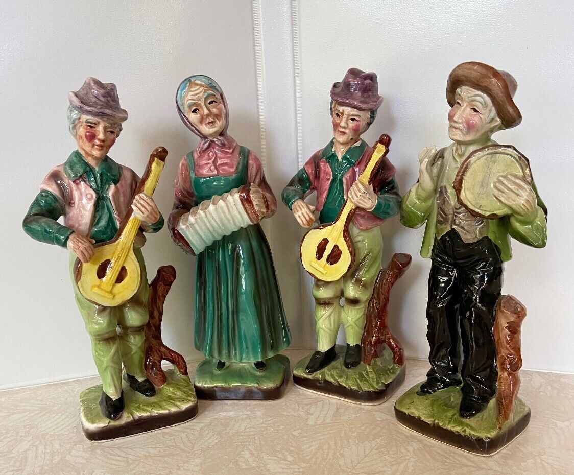 Vintage Ceramic Folk Band -  Old Accordion Lady, Mandolins, Tamborine (Japan)
