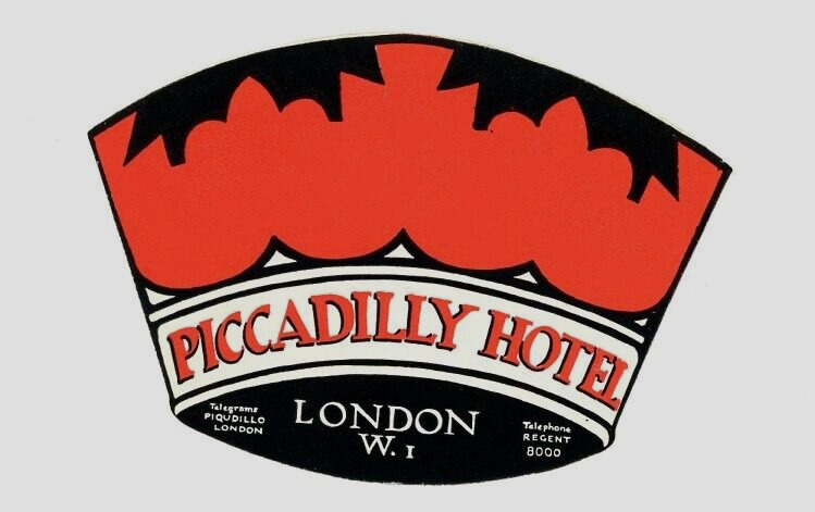 1940\'s-50\'s Piccadilly Hotel London UK Label Original Crown