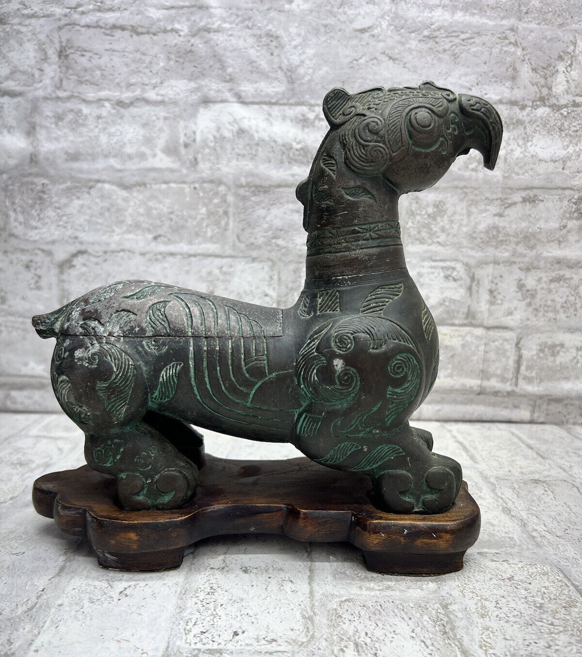 James Mont Mid Century Bronze Chinese Griffin Table Lighter And Stash Box VTG