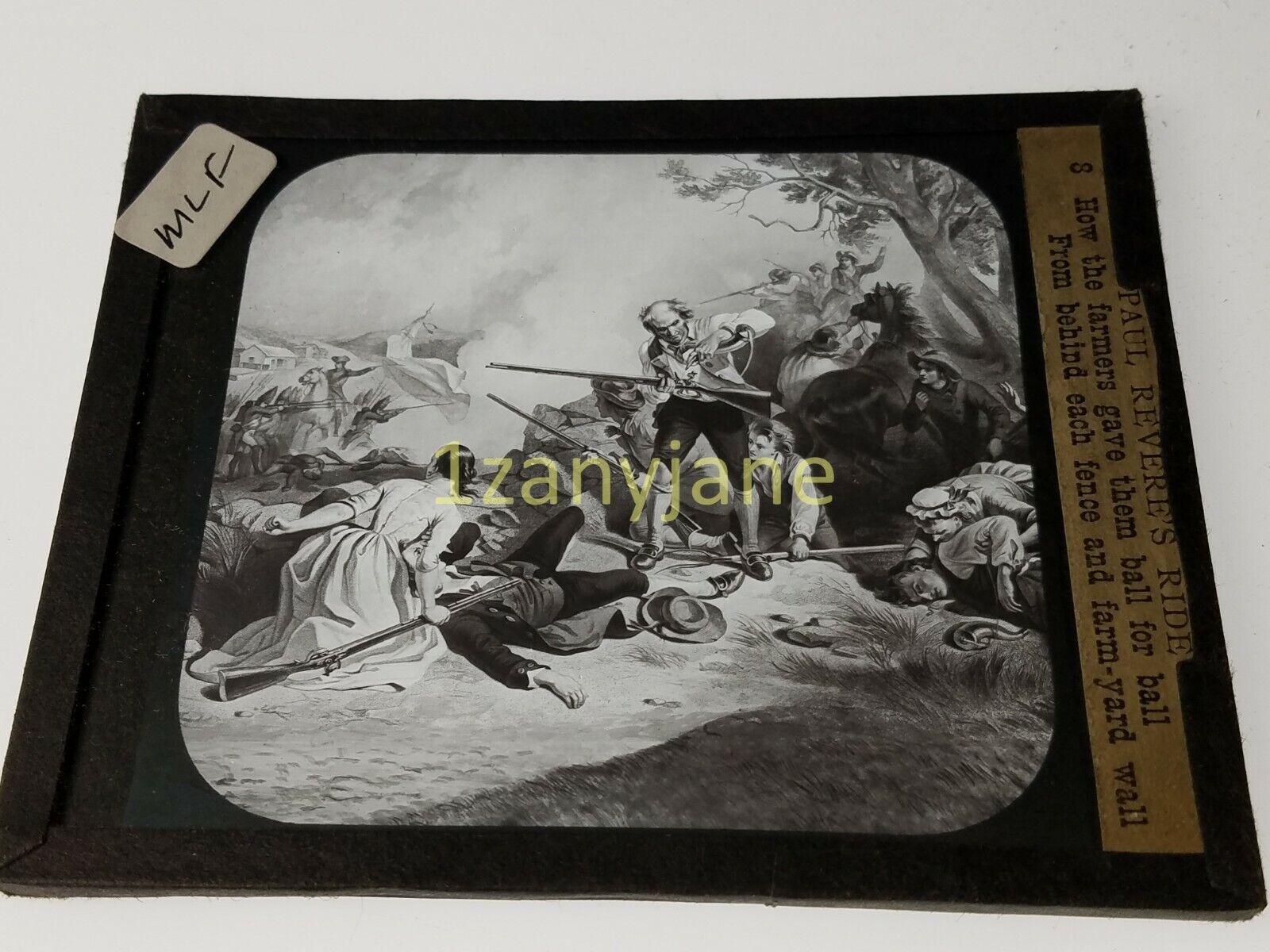 Glass Magic Lantern Slide MLF PAUL REVERE\'S RIDE THE FARMERS HOLD FIGHT TO DEATH