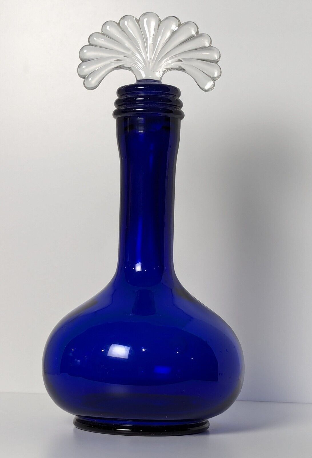 Cobalt Blue Glass Decanter with Fan Shaped Stopper
