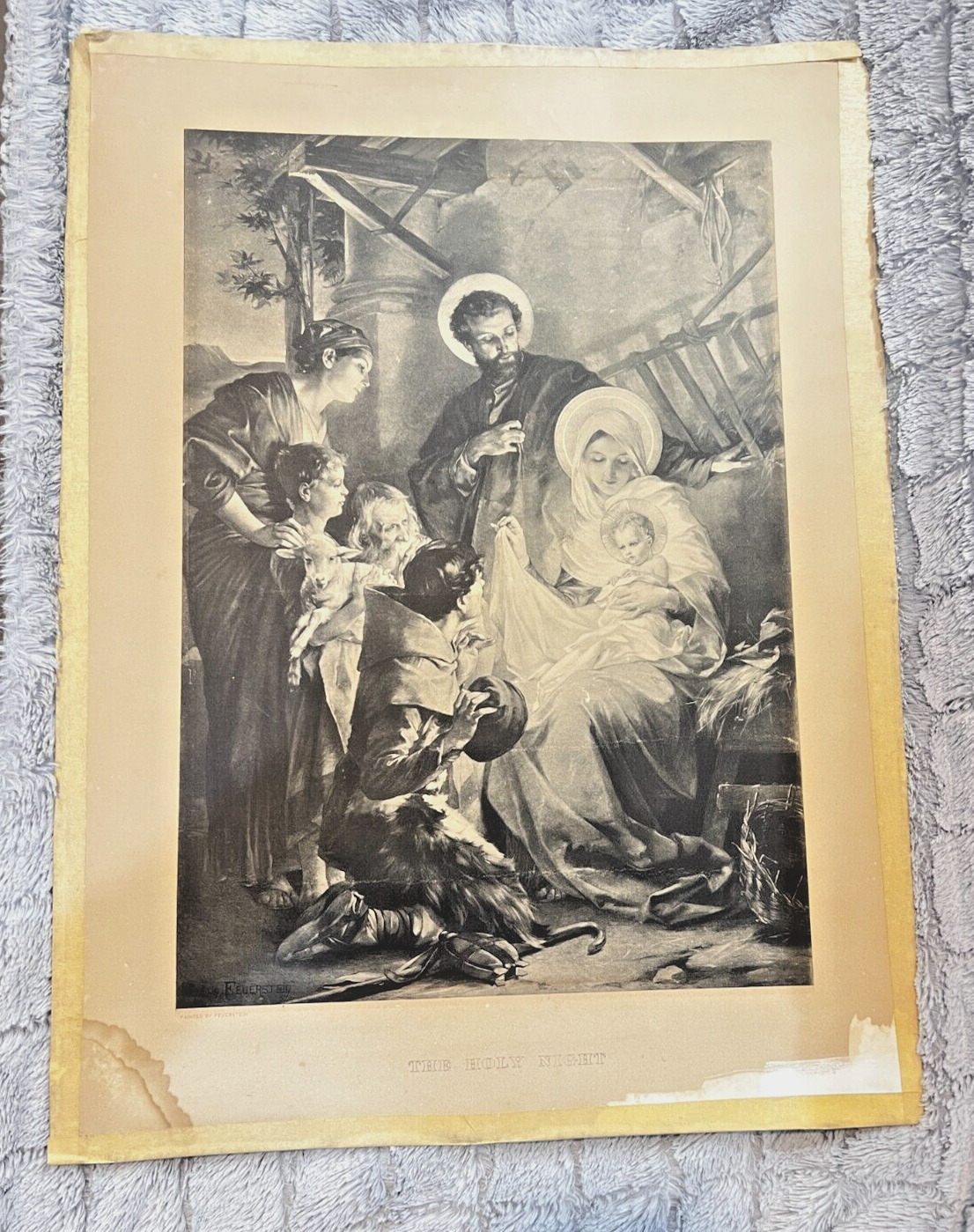 Antique 1891 The Holy Night Litho Print by Martin Ritter Von Feuerstein