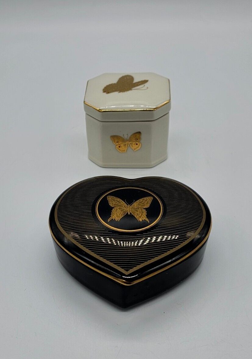 2 Butterfly Trinket Boxes Otagiri & Takahashi