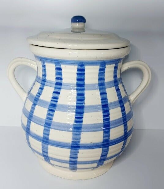 Country Living Dry Goods blue and white large canister By Enesco