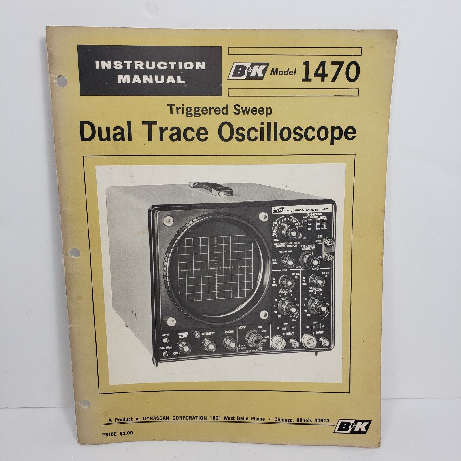 B&K Triggered Sweep Dual Trace Oscilloscope Instruction Manual Model 1470 VTG 