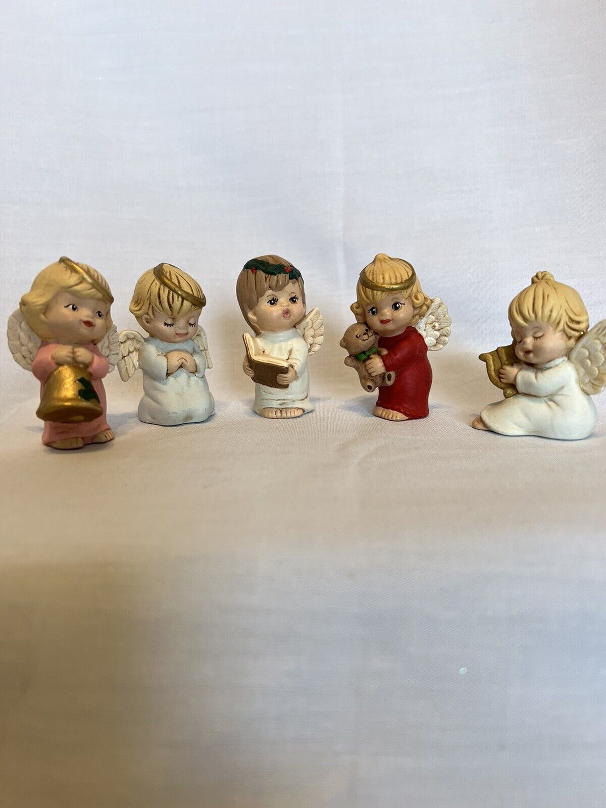 Miniature Porcelain Christmas Angel Figurines Set Of 5