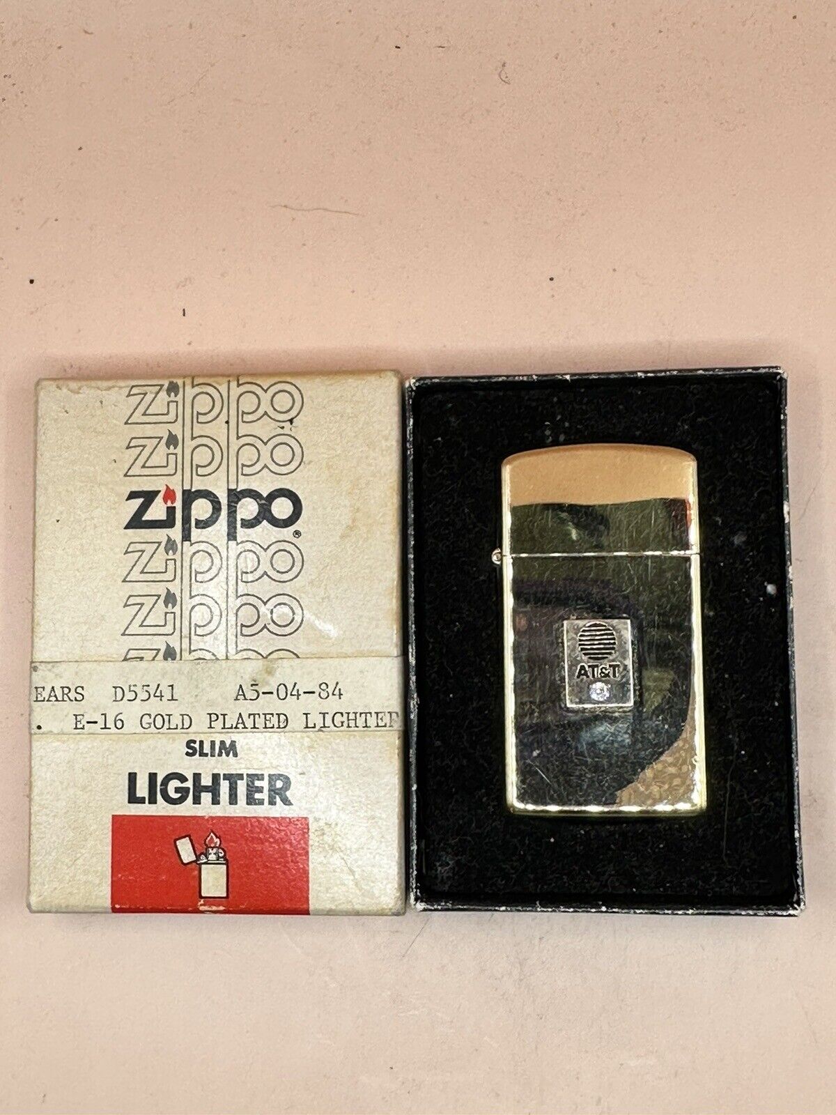 Vintage 1982 AT&T Gold Plated Emblem With Diamond Zippo Lighter