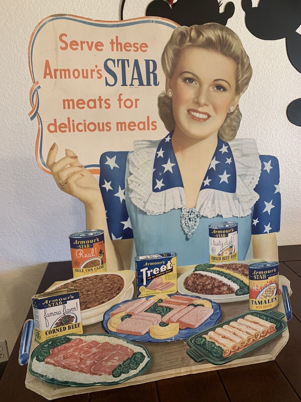 VINTAGE ARMOUR STAR CANNED MEAT STORE CARDBOARD DISPLAY *