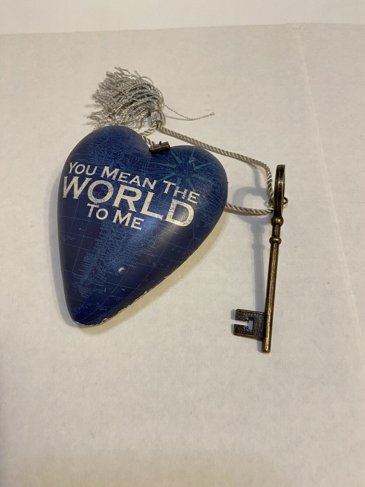 You Mean The World To Me Heart With Key And Hanger 3”x4” Heart