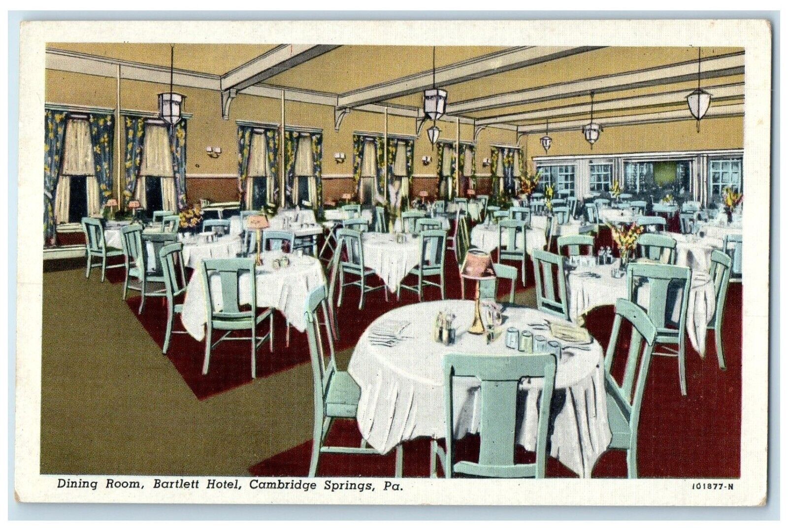 c1940 Dining Room Bartlett Hotel Cambridge Springs Pennsylvania Vintage Postcard
