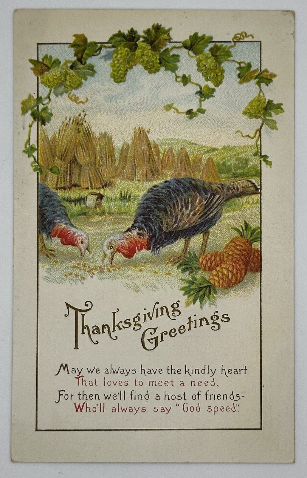 Antique 1910s Thanksgiving Greetings Postcard Godspeed Gobblers 