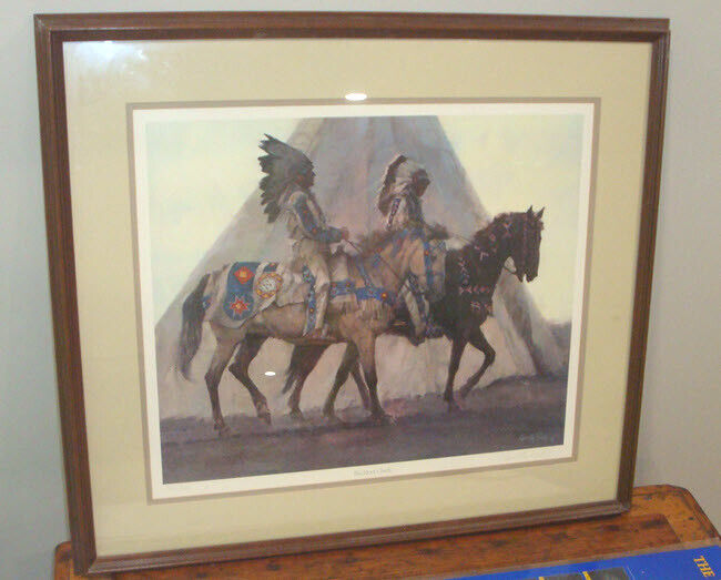 Framed Painting: Blackfoot Chiefs by Kenneth Riley Lithograph, CA