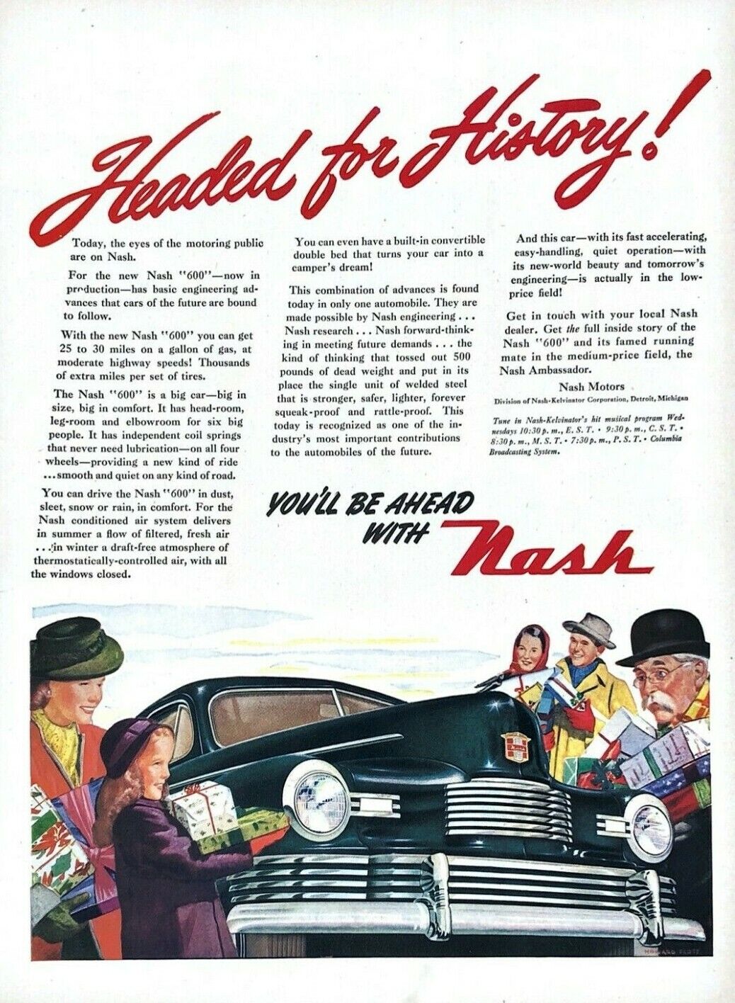 1945 Nash Automobile Vintage Print Ad Christmas Headed For History 