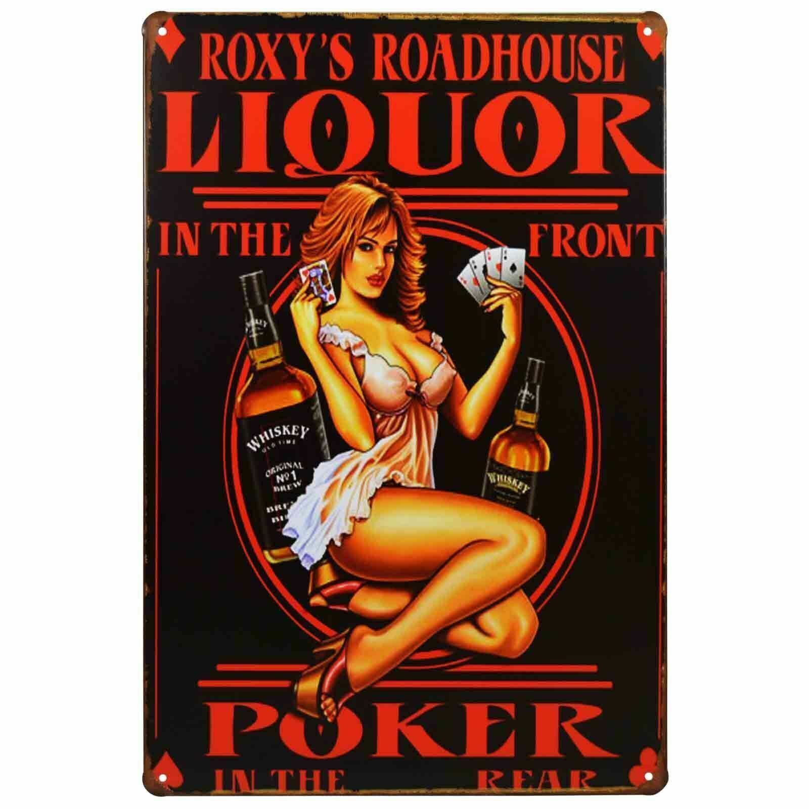 Roxy's Roadhouse Liquor Man Cave Tin Sign (Jack Bud Johnny Vodka Beer) W1011