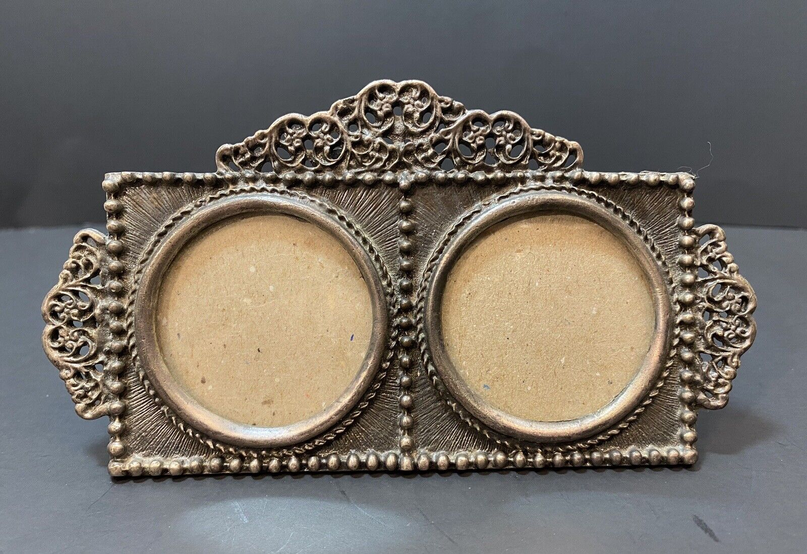 Vintage Double Picture Pewter Frame Made In Taiwan 