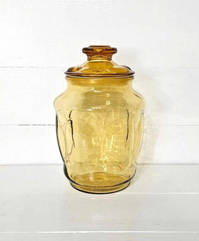 Vtg Amber LE Smith Glass Canister Jar / Apothecary Storage Jar
