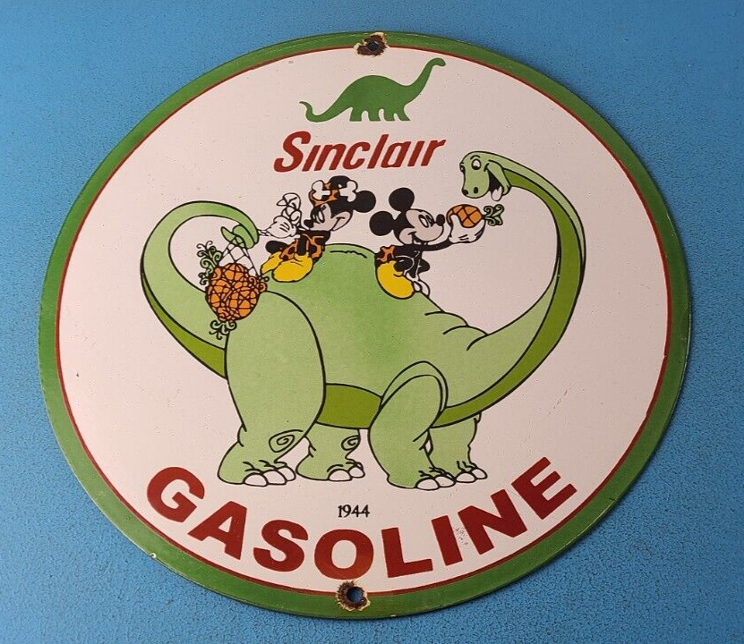 VINTAGE SINCLAIR GASOLINE PORCELAIN SERVICE STATION MICKEY AND MINNIE MOUSE SIGN