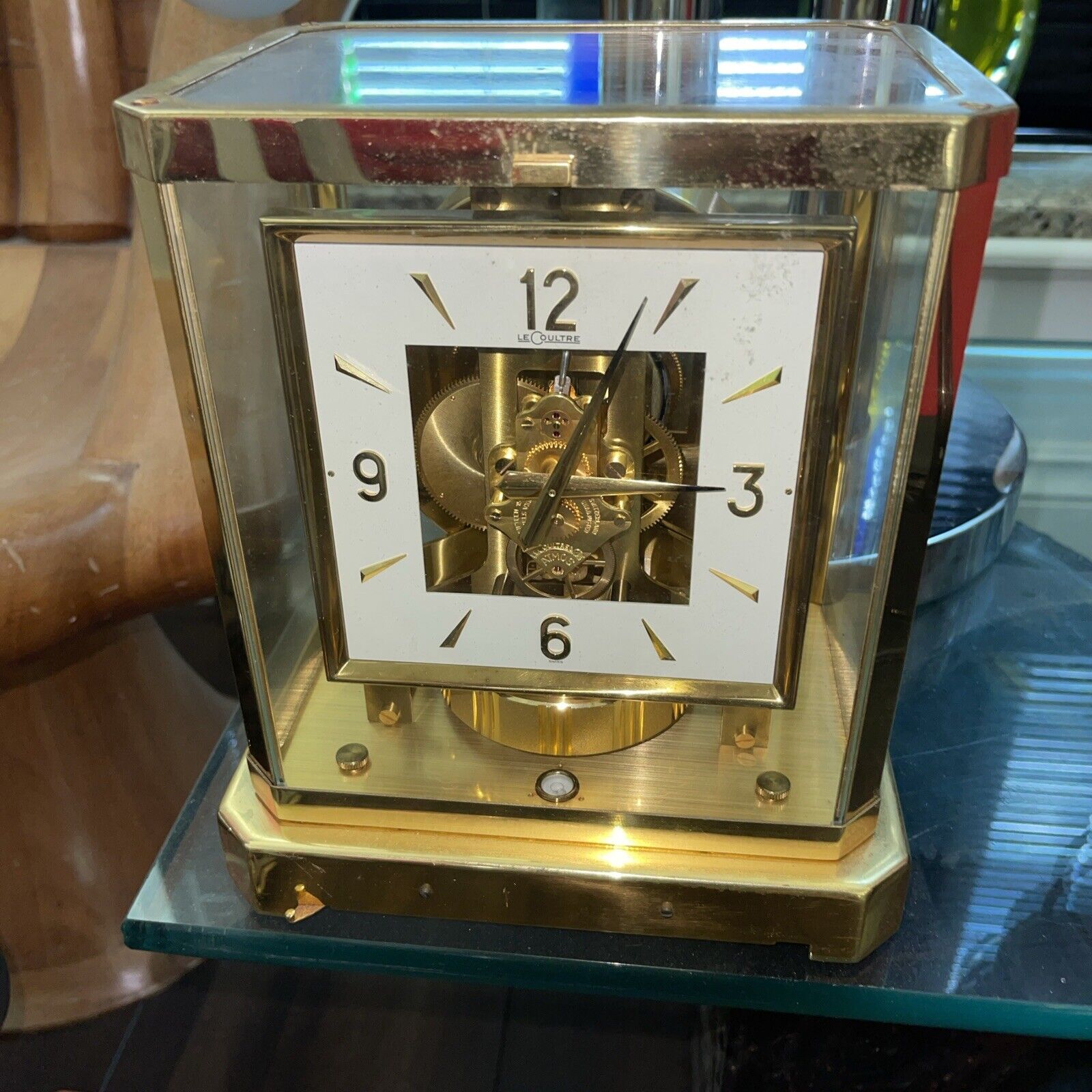 Jaeger-Le Coultre ATMOS Swiss Brass Clock 15 Jewels Square Dial 528-8 1960s
