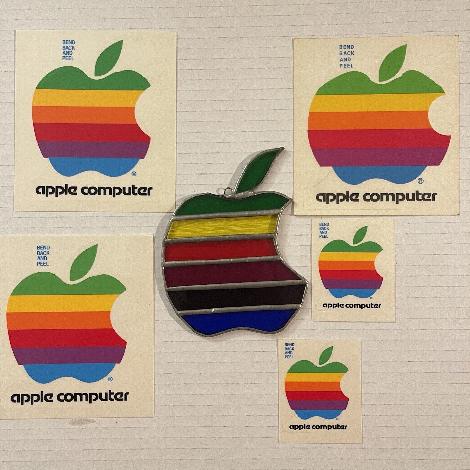 Rare Vintage Apple Macintosh Computer Rainbow Logo Stained Glass & Stickers