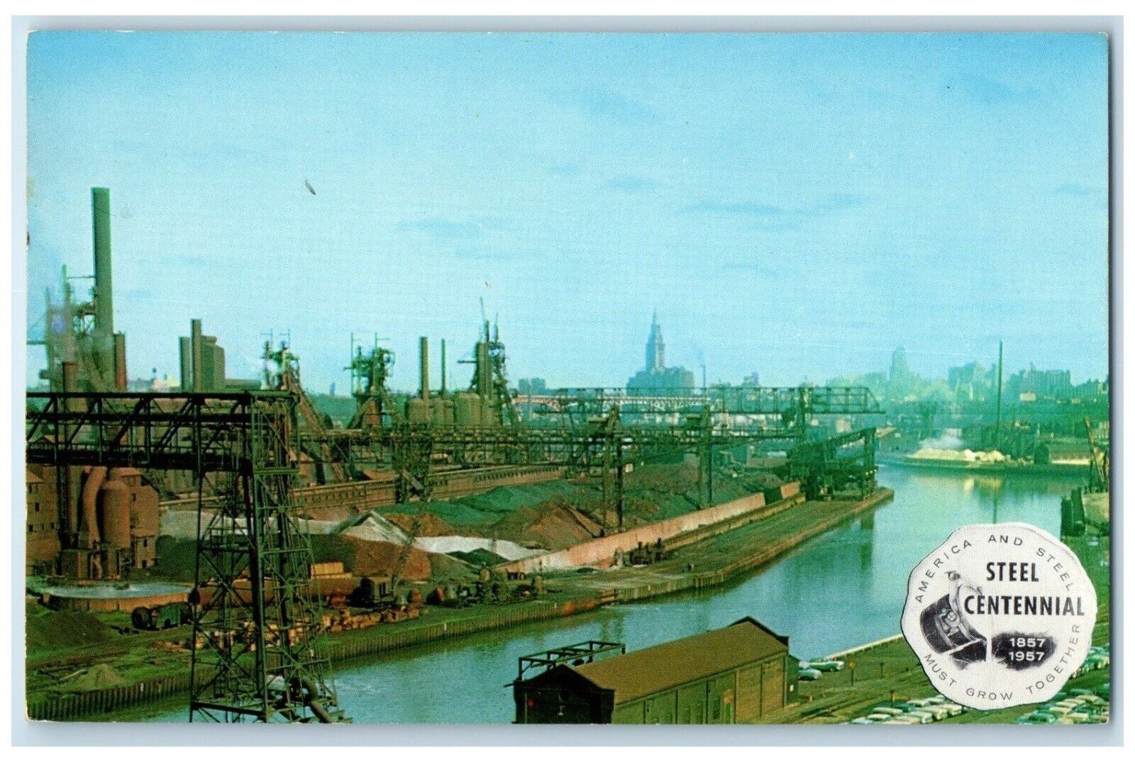 c1960 City Steel Age Blast Furnaces Cuyahoa River Lake Cleveland Ohio Postcard