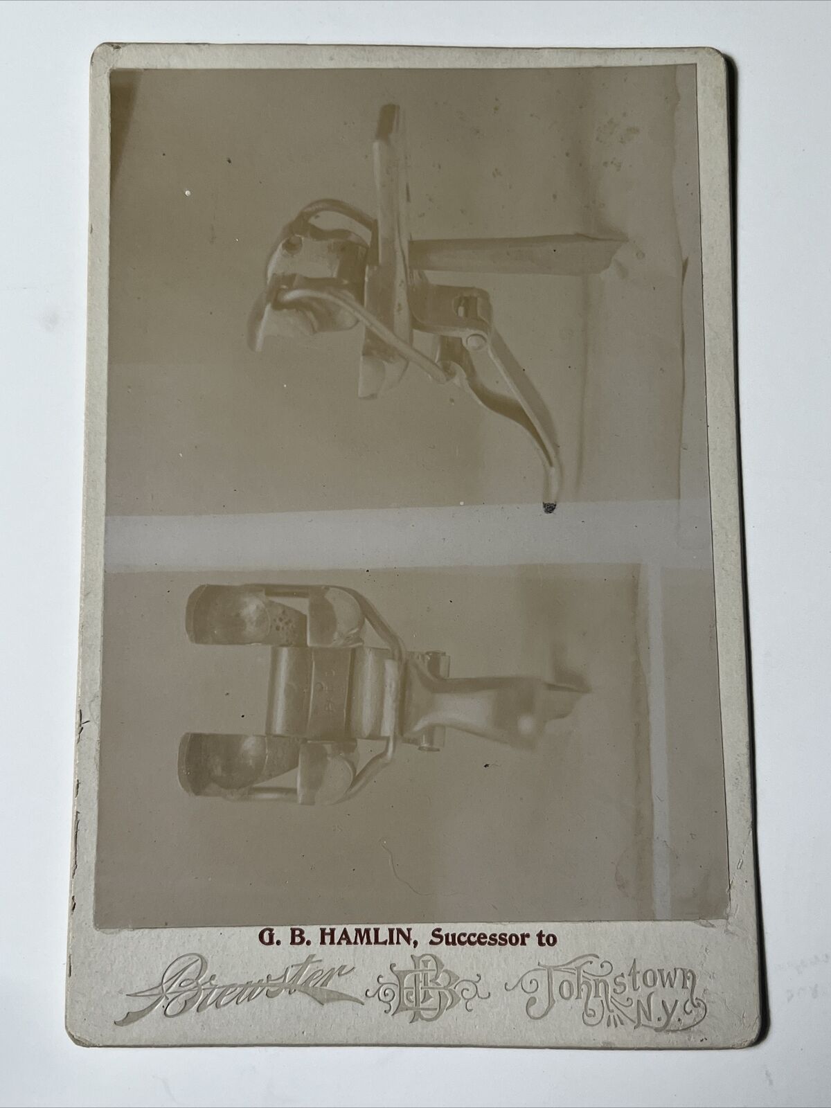 1880s Antique MECHANICAL ATTACHMENT sewing ? Cabinet Card Photo JOHNSTOWN NY