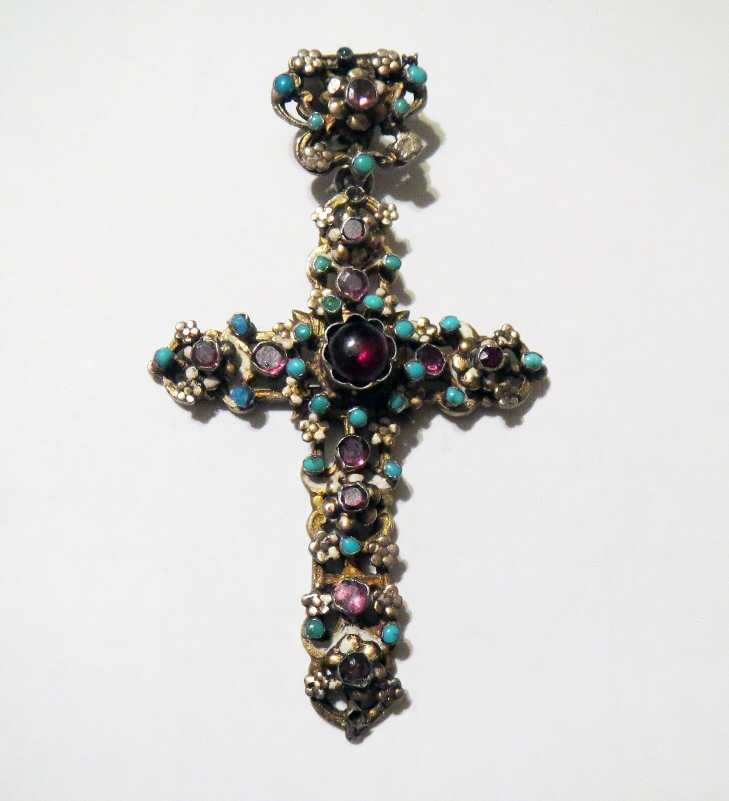 Antique Museum Quality BYZANTINE SILVER GOLD GEMSTONE - ANCIENT CROSS CRUCIFIX