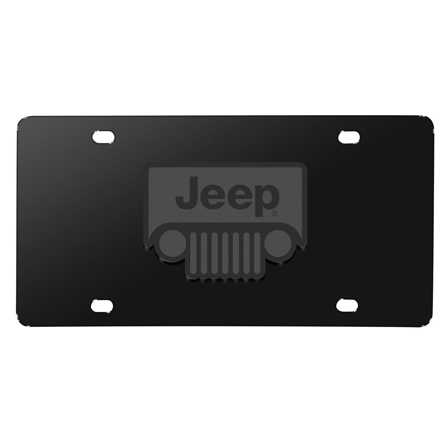 Jeep Grill 3D Dark Gray Logo on Black Stainless Steel License Plate