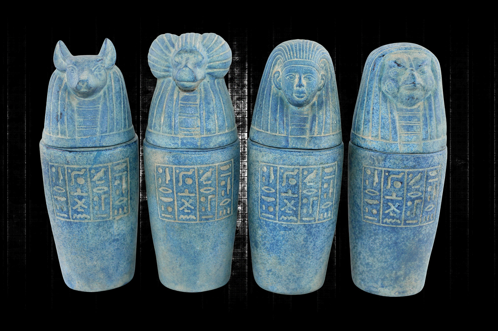 4 RARE ANCIENT EGYPTIAN ANTIQUE UNIQUE 4 CANOPIC Jars Mummification Son Of Horus