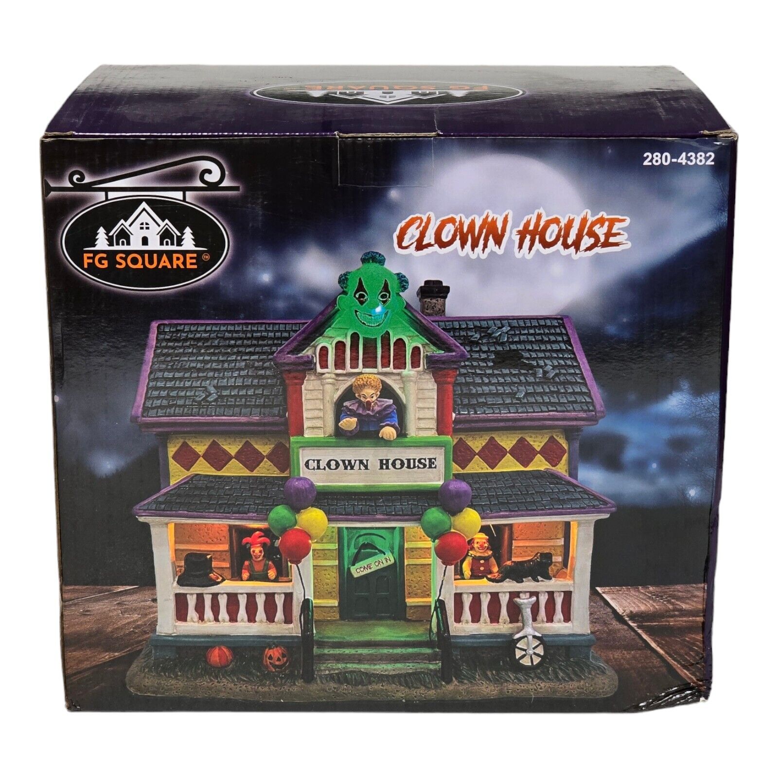 FG Square Halloween Haunted Clown House LED Porcelain Musical Horror Party Decor