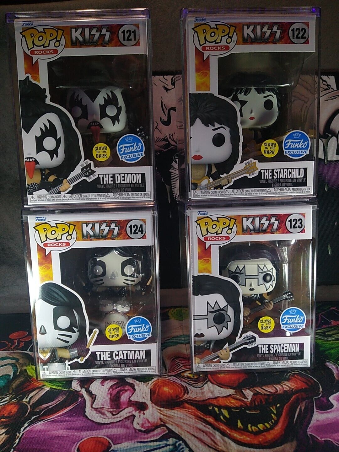 KISS 4 Piece Glow-in-the-Dark Funko POP Set in Hard Protectors