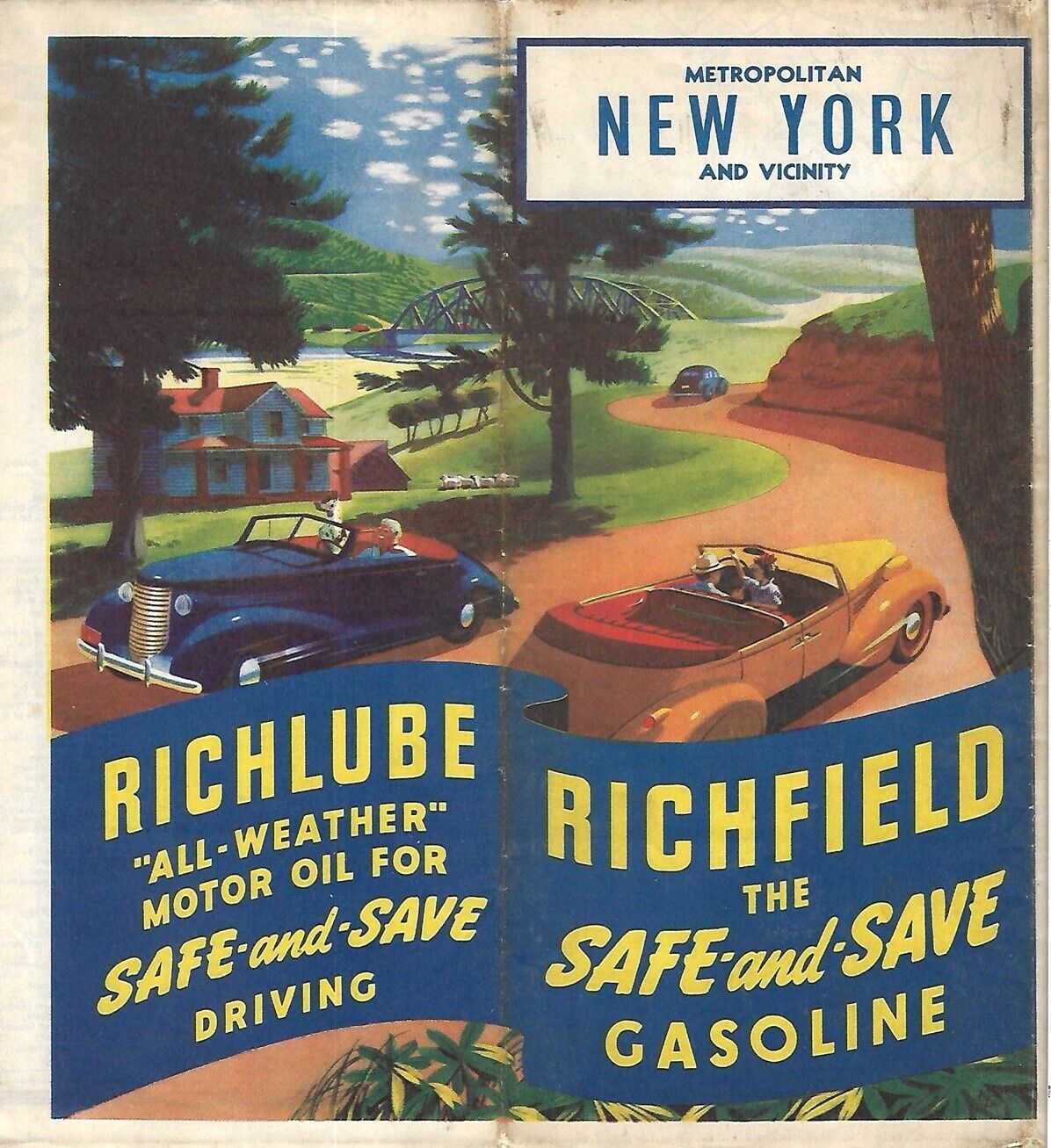 1938 RICHFIELD PHILLIPS Road Map METRO NEW YORK & LONG ISLAND Motor Parkway 