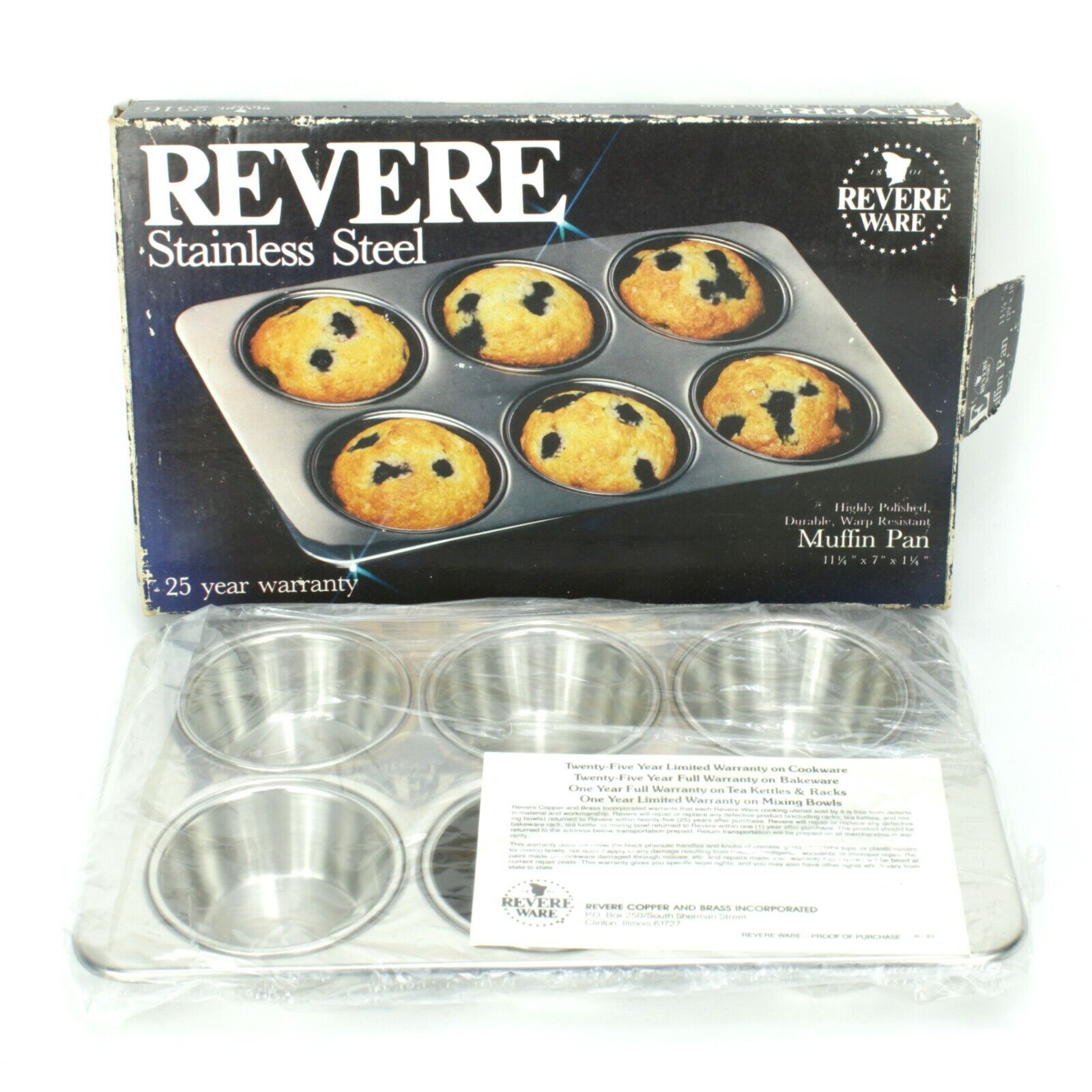 Vintage Revere Ware 2516 Stainless Steel 6 Cup Muffin Cupcake Pan 11\