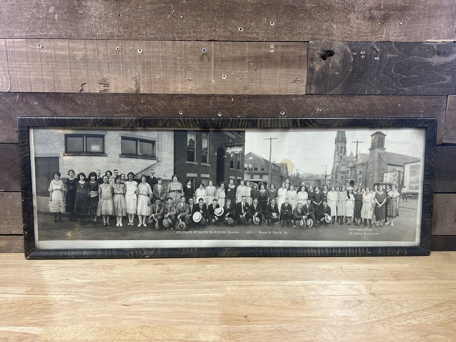 Antique Wood Framed 1922 Students Of Duff’s Business College Beaver Falls, PA