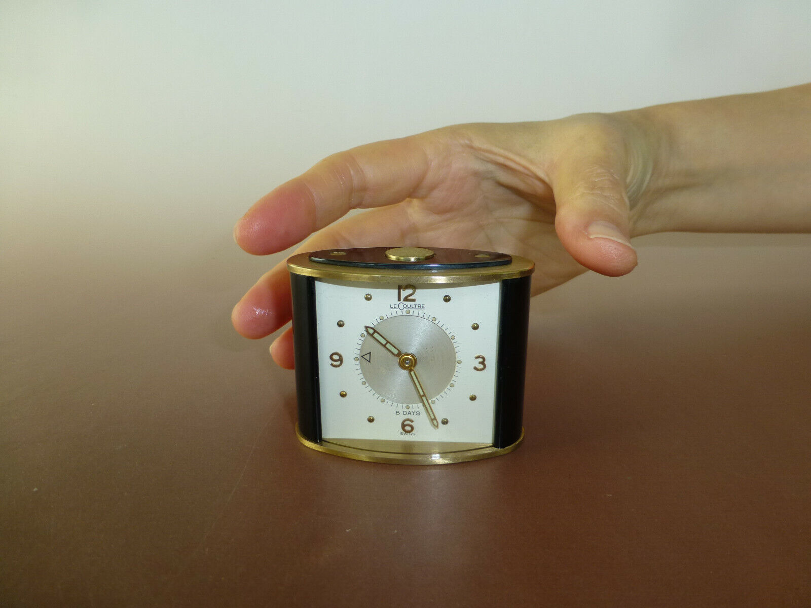 EXC Vintage Swiss Jaeger Lecoultre Memovox Alarm 8 Days Clock Luxury Brass Case 
