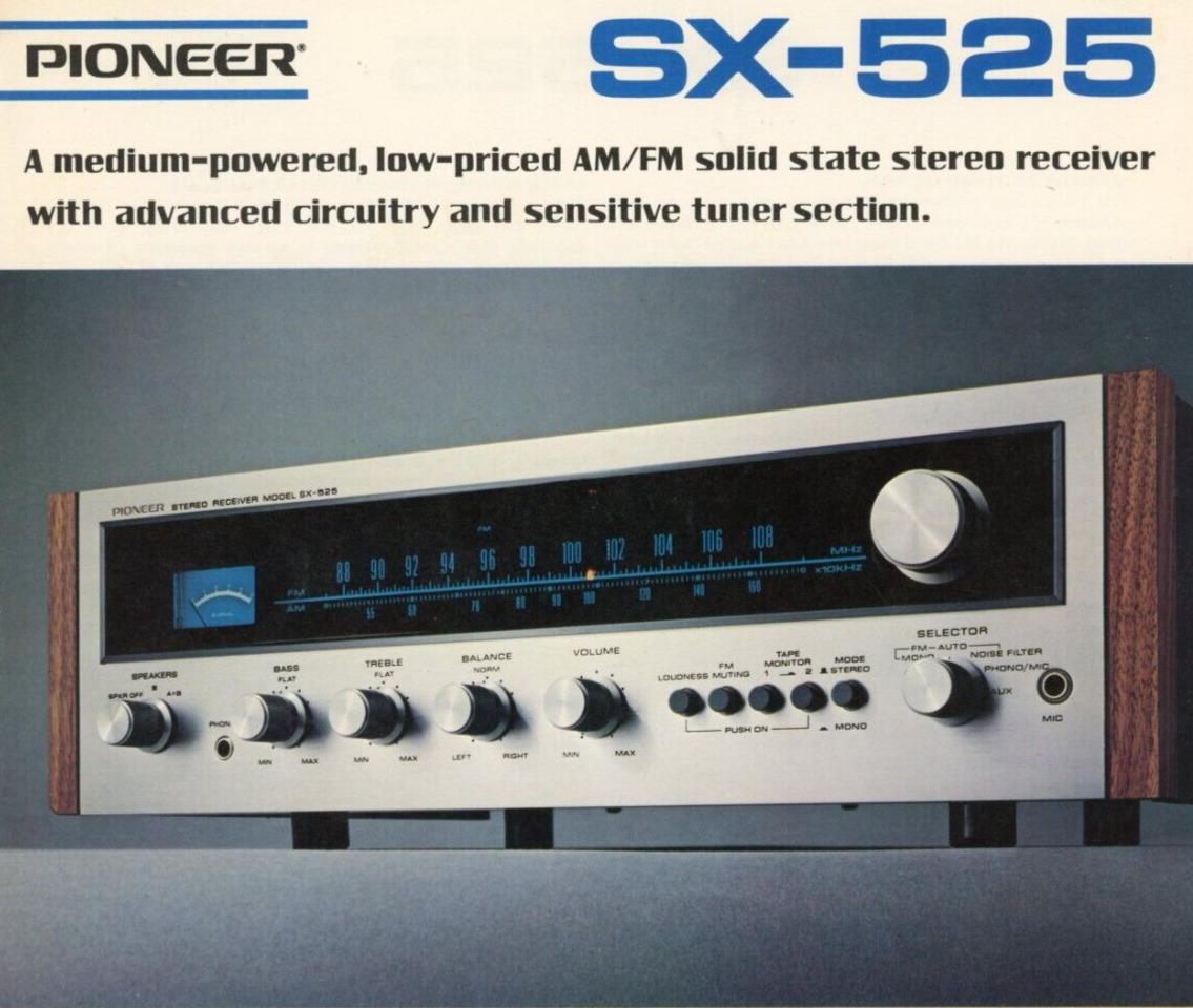 Vintage Pioneer SX-525 Receiver 1 Sheet Brochure