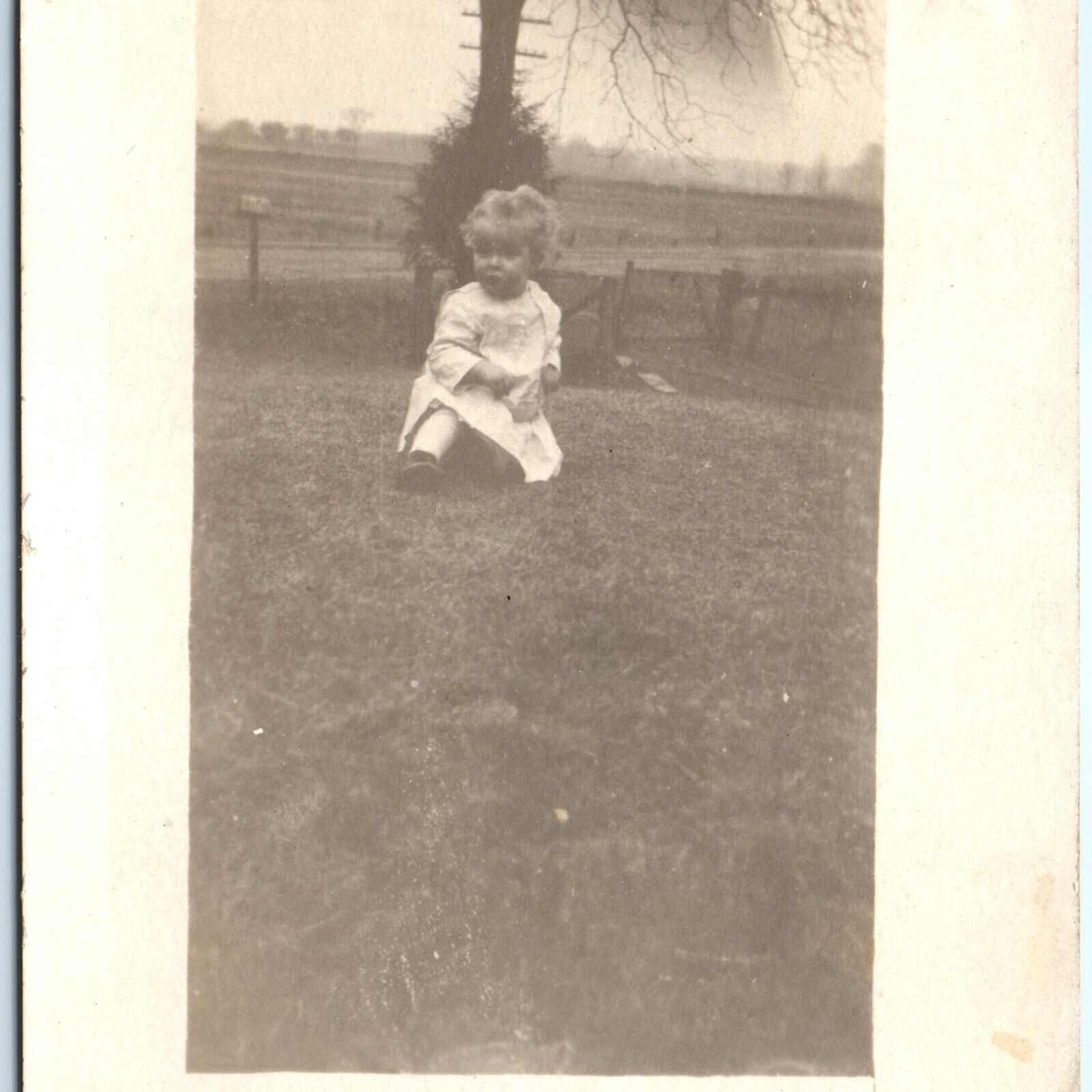 c1910s Rowesburg OH Outdoors Cute Baby Girl RPPC Real Photo Postcard Harris A111