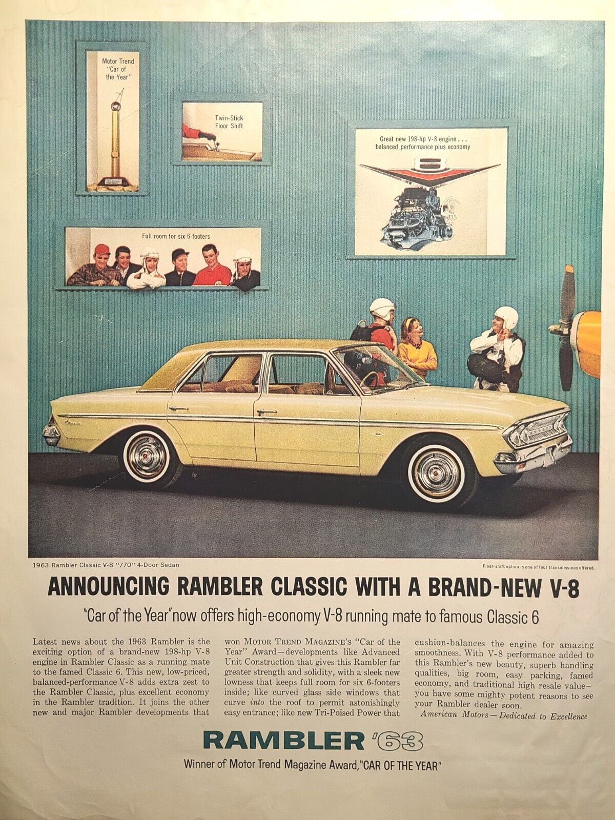 \'63 Rambler Classic New V-8 Motor Trend Car of the Year Vintage Print Ad 1963