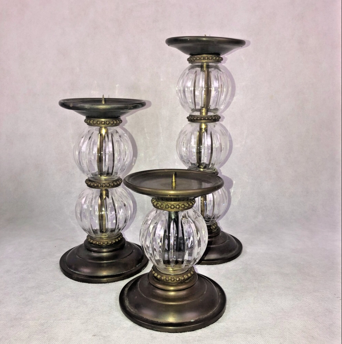 Antique vintage Gorgeous bronze and crystal candle holders set of 3