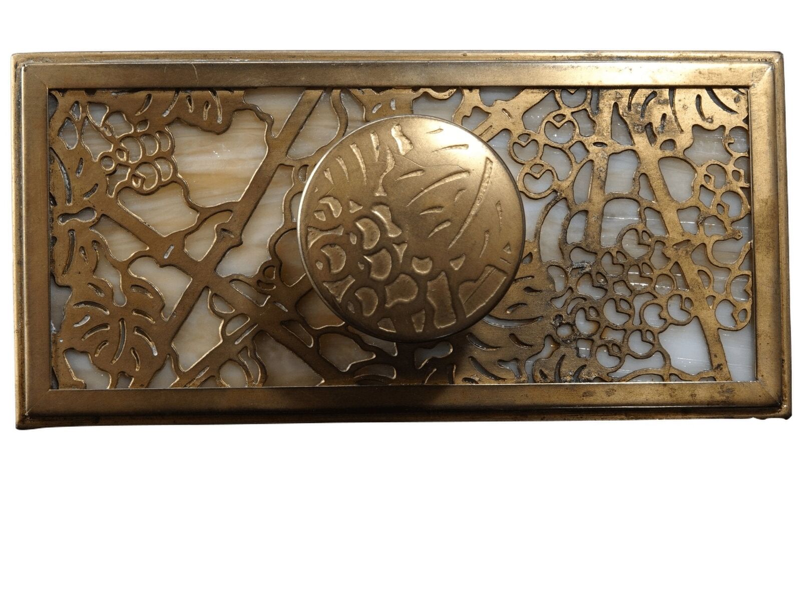 c.1900 Tiffany Bronze Dore Grapevine Slag glass rocker blotter