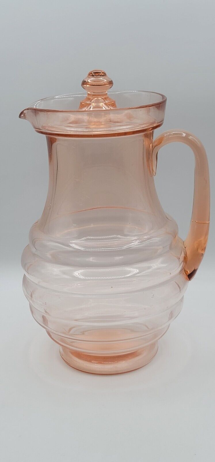 Vintage Peach Pink Depression Glass Pitcher With Lid 