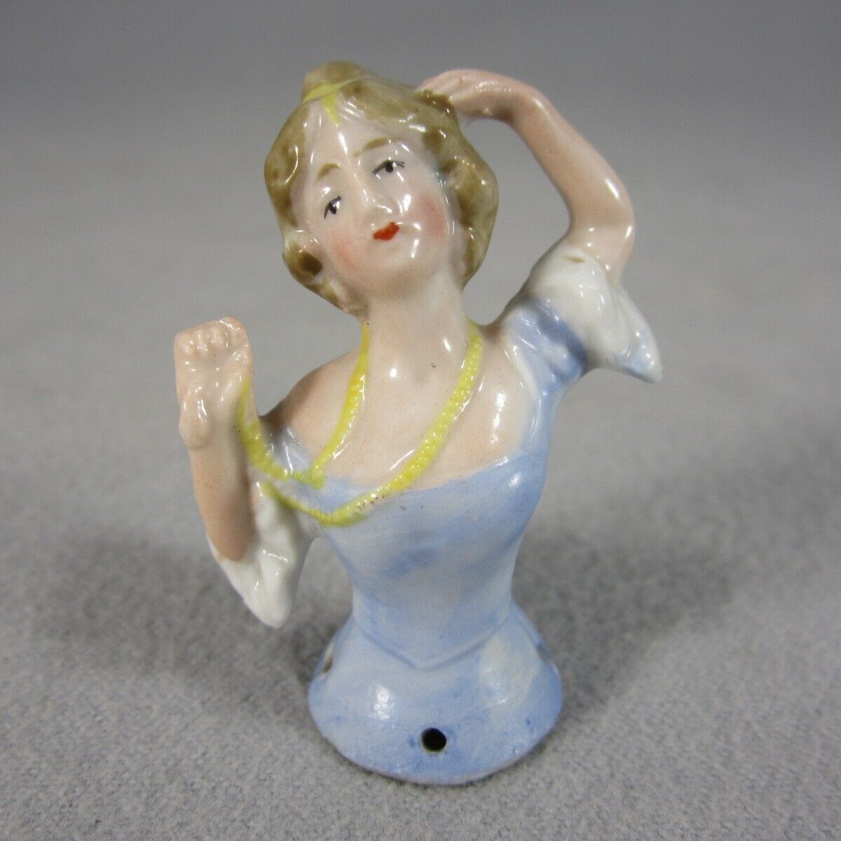 German Porcelain Pin Cushion Half Doll with Necklace & Arms Away 7257