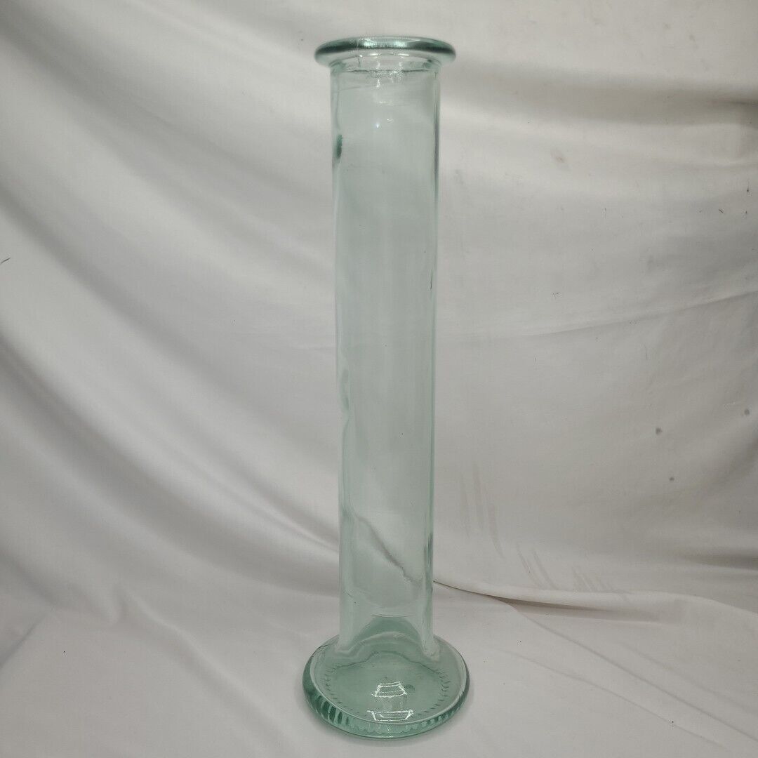 Vintage SVE Glass Cylinder Shaped Blueish Hugh Vase Made In Italy 22.5” Tall