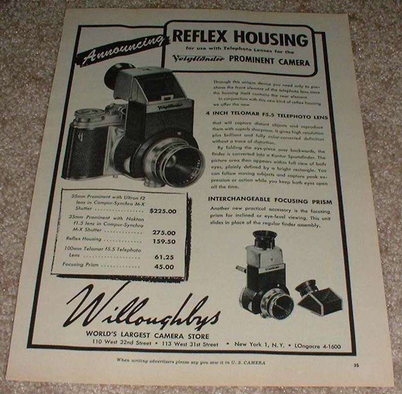 1953 Voigtlander Prominent Camera Ad, Reflex Housing