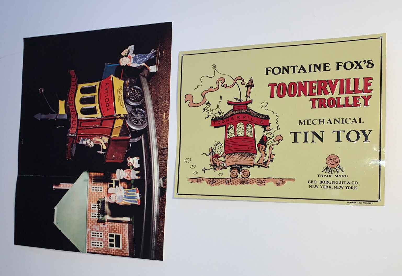 1922 Fontaine Fox’s Toonerville Trolley Mechanical Tin Toy Metal Sign & Poster