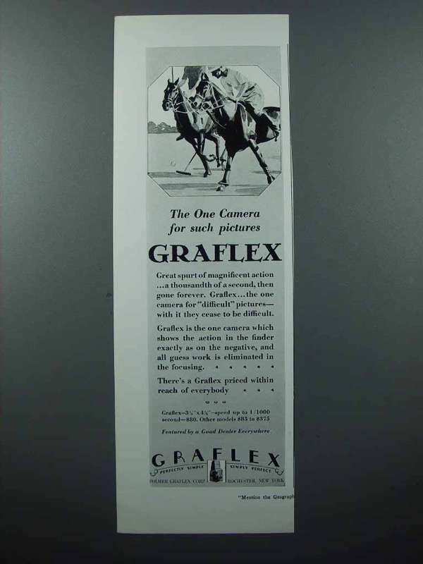 1928 Graflex Camera Ad - Polo Players on Horses