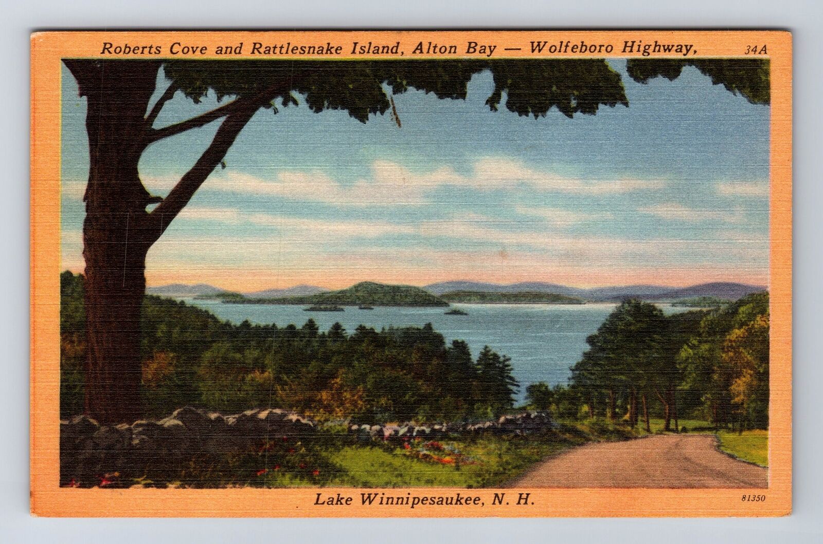 Lake Winnipesaukee NH-New Hampshire, Roberts Cove And Island, Vintage Postcard