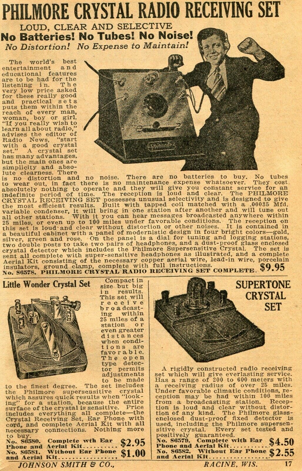 1933 small Print Ad of Philmore Crystal Radio Receiving Set