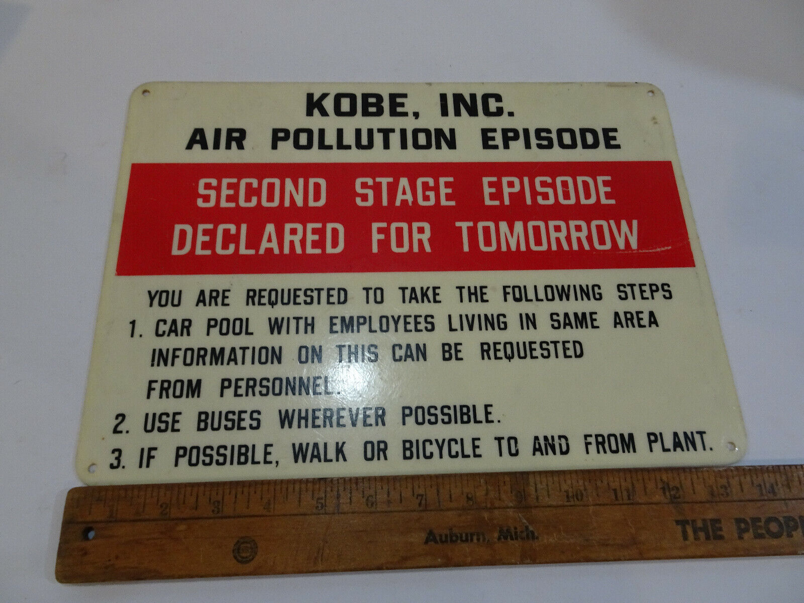Vintage Air Pollution Episode Second Stage Sign. 14 x 10 inches.