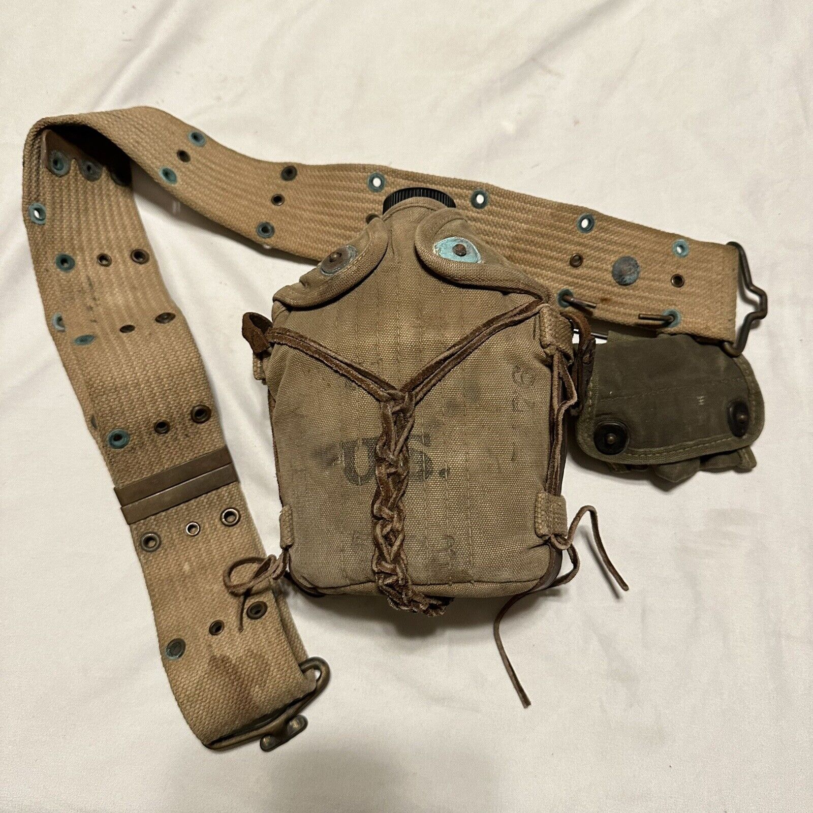 WWII WW1 US Army Cavalry Mounted Canteen Customized Web Gear W/ Belt 